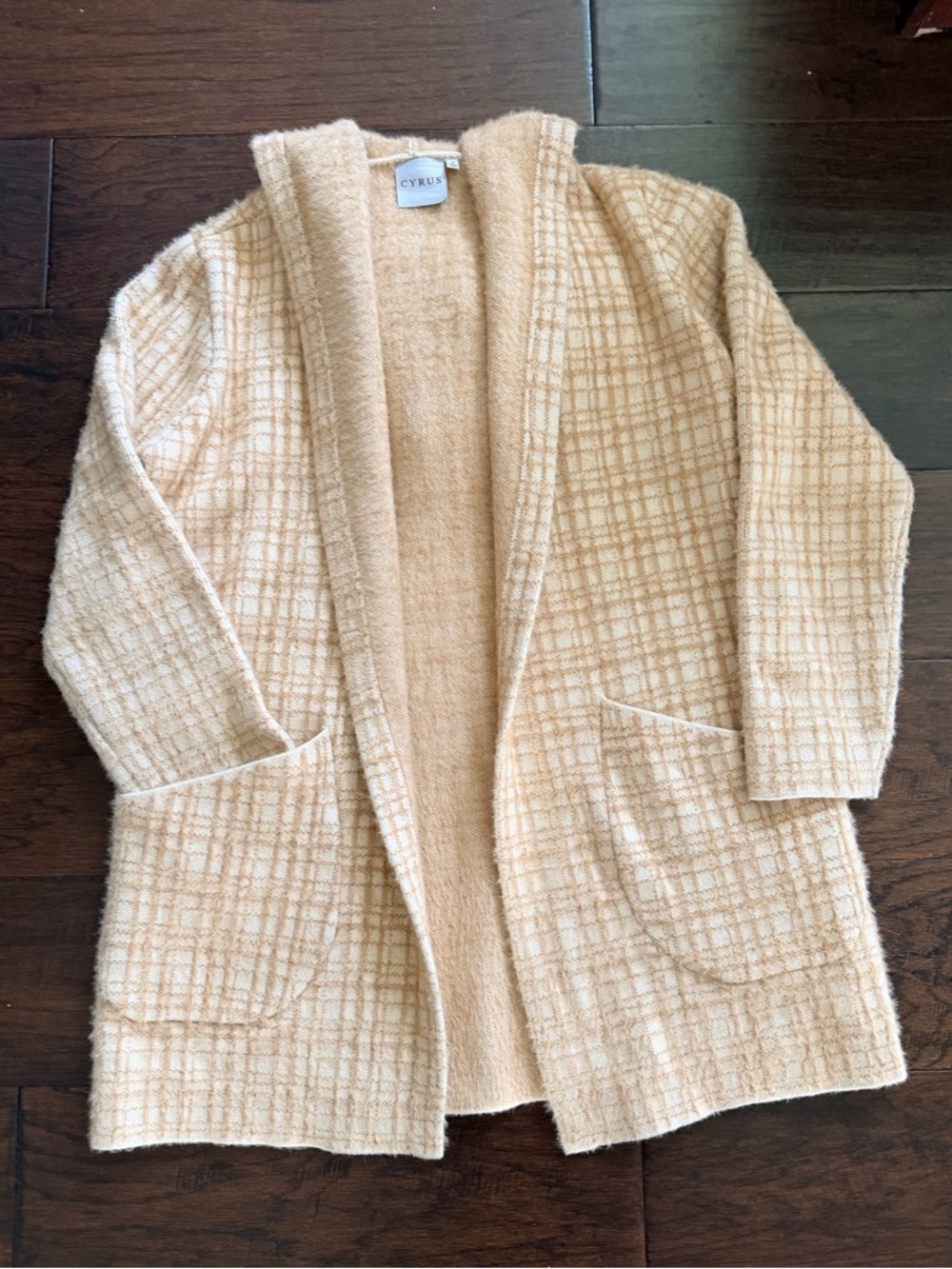 Cyrus Soft Knit Open Front Cardigan Hoodie in Beige